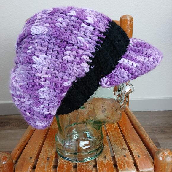 Black \'n\' Purple Tones Slouchy with a Brim OSFM premade newsboy slouch hat boho main image 8